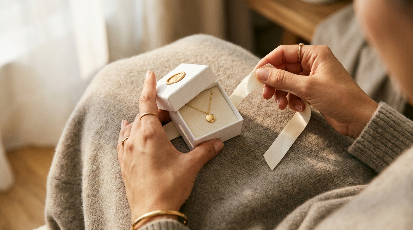 Schmuck verschenken Frauen - Geschenkbox mit Goldanhaenger | TomCrow Jewellery